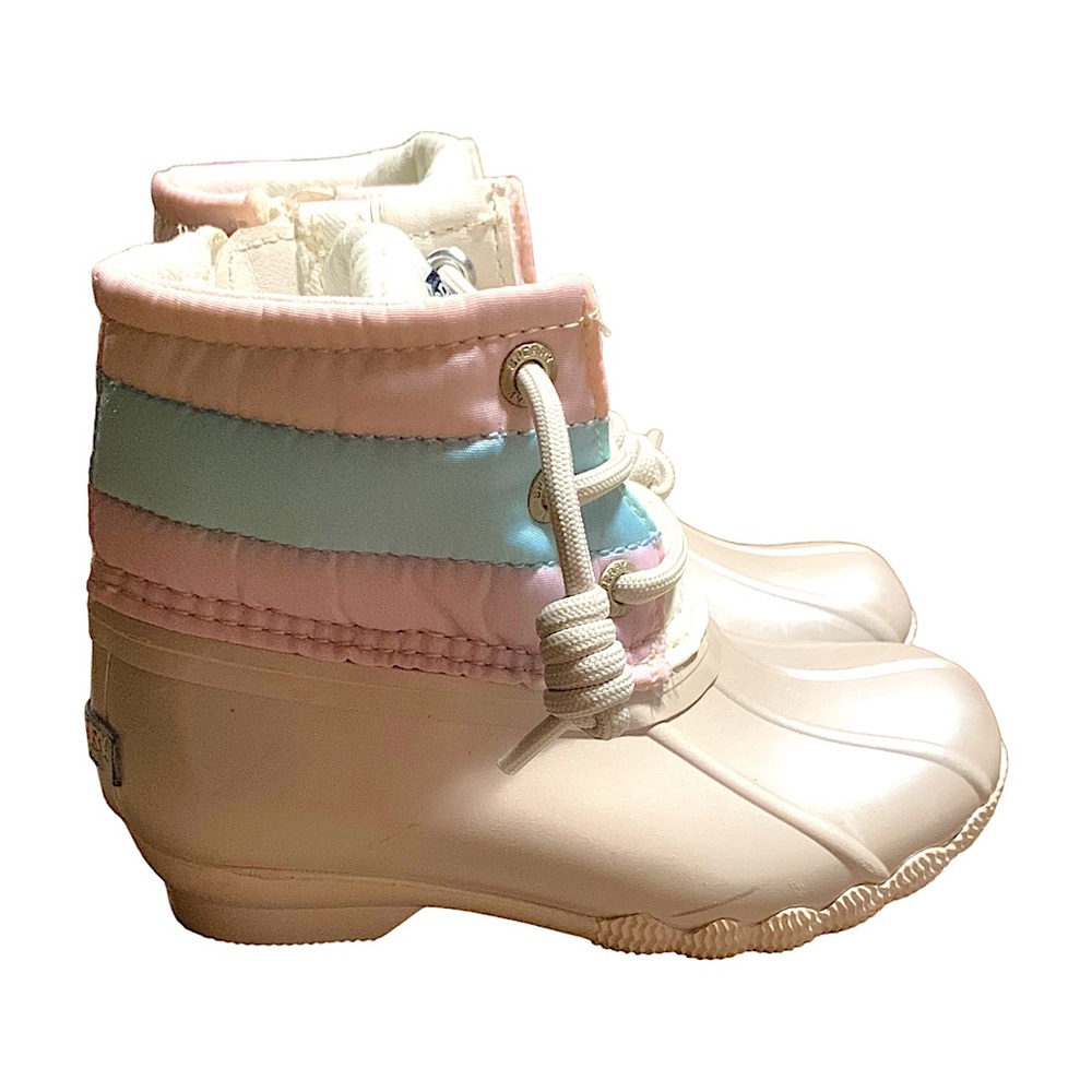 Girls Saltwater Water Resistant Boot SPERRY TOP-SIDER. Pastel pink/blue LIKE NEW